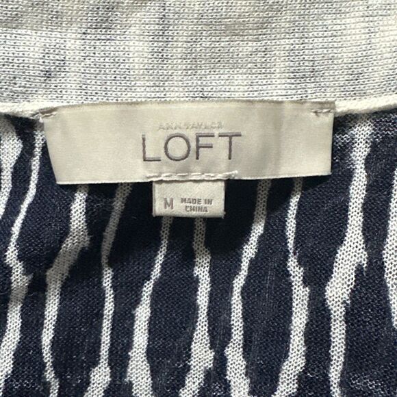 LOFT Cardigan Sweater Medium – Blue White Open Front Lightweight Long Sleeve - Picture 4 of 5